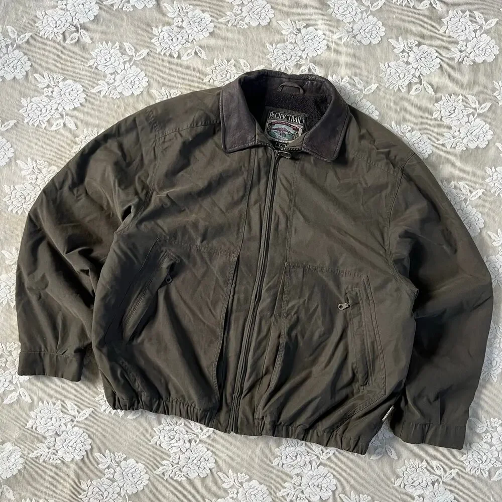 Vintage Pacific Trail Leather Collar Bomber Jacket Size Large